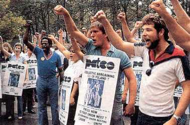 In 1981, members of the Professional Air Traffic Controllers Organization (PATCO) engaged in an illegal strike to obtain better pay and safer working conditions. When PATCO workers refused his ultimatum to return to work or forfeit their jobs, President Ronald Reagan fired the over 10,000 striking PATCO workers and replaced them with supervisors and rapidly trained new hires. This very public, drastic action compelled public sector workers to rethink their strike tactics and turn to other methods. Reagan’s actions also emboldened private sector employers to oppose unions more aggressively. PATCO members on strike in 1981.